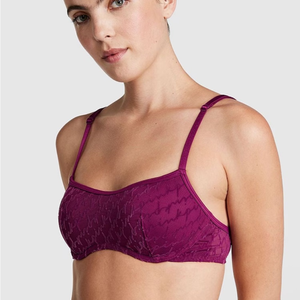 Victorias Secret Pink Vivid Magenta Pink Push Up Flocked Mesh Push Up Bra M/DD‎
